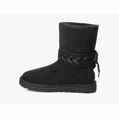 Botas UGG Classic Lace Short Mulher Pretas | PT-LGKBS